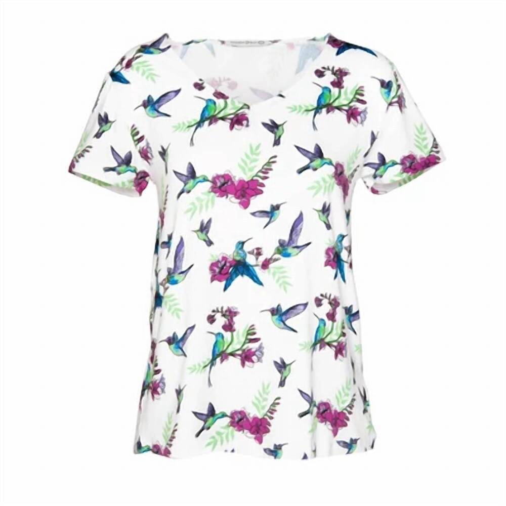 NEW AMANDA BLU women's hummingbird pajama top in white